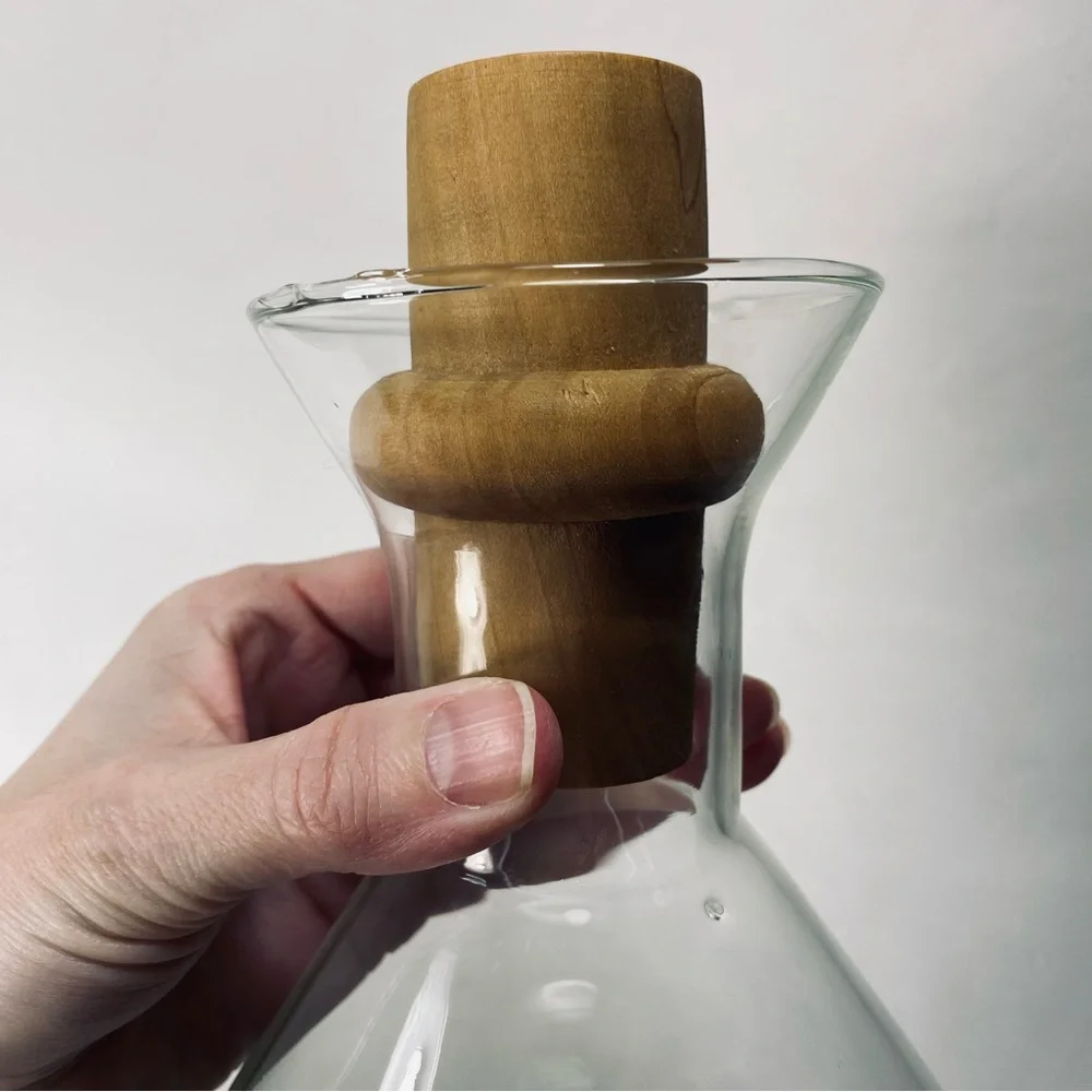Vintage Pyrex Glass Wine Decanter with Wood Stopper 
